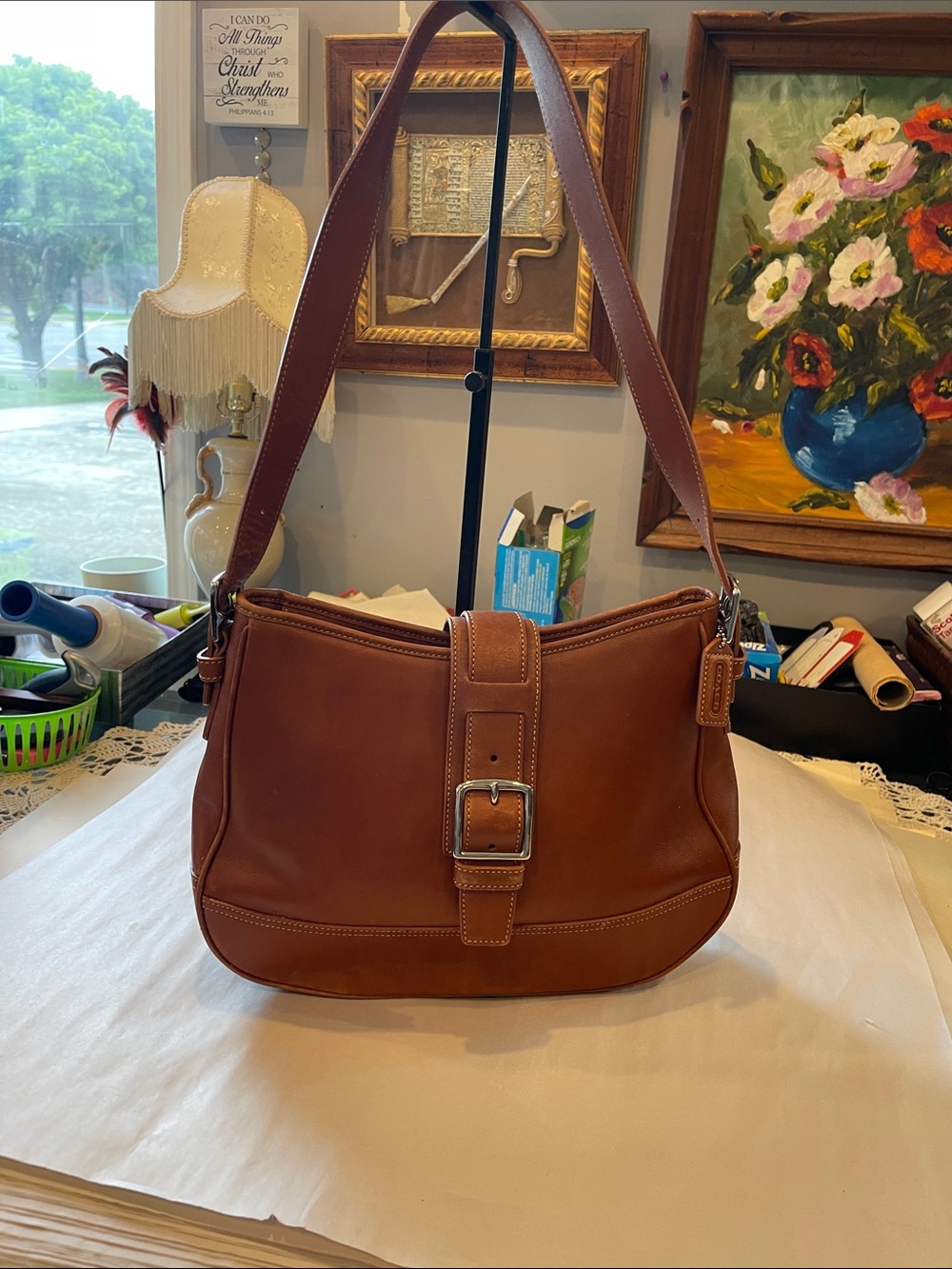 VTG Coach Hamptons Hobo Bag, Tan colored leather style # 7583 shoulder bag Y2K